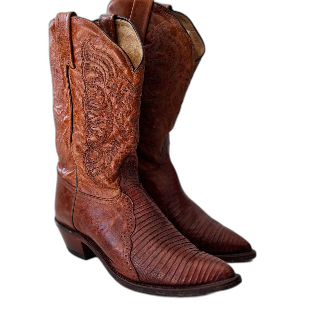 Vintage 1970s Tony Lama BLACK LABEL Teju Lizard Western Cowboy Boots 9B USA - Picture 6 of 12